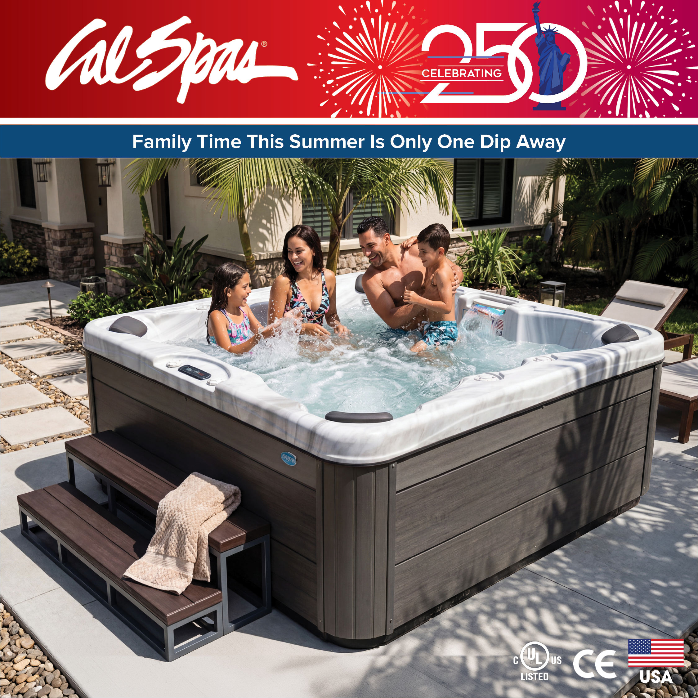 Calspas hot tub being used in a family setting - Swansea